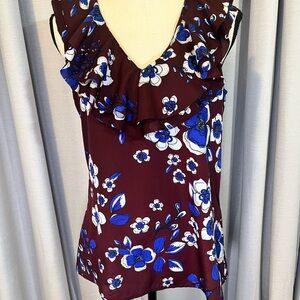 Banana Republic Burgundy and Blue Floral Blouse